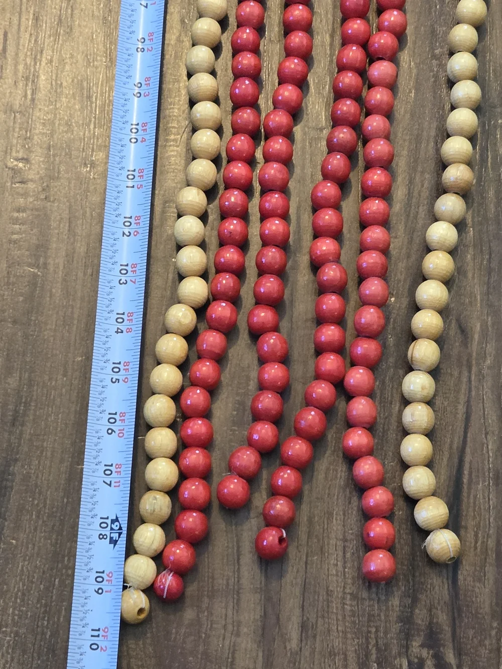 Red and Natural Wooden Bead Garland Set, Six 9 Foot Strands